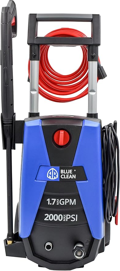 AR Blue Clean BC383HS Electric Pressure Washer-2000 PSI, 1.7 GPM, 13 Amps Bayonet Connect Accessories, Telescopic Handle, On Board Storage, Portable Pressure Washer, High Pressure, Car Washer, Patio