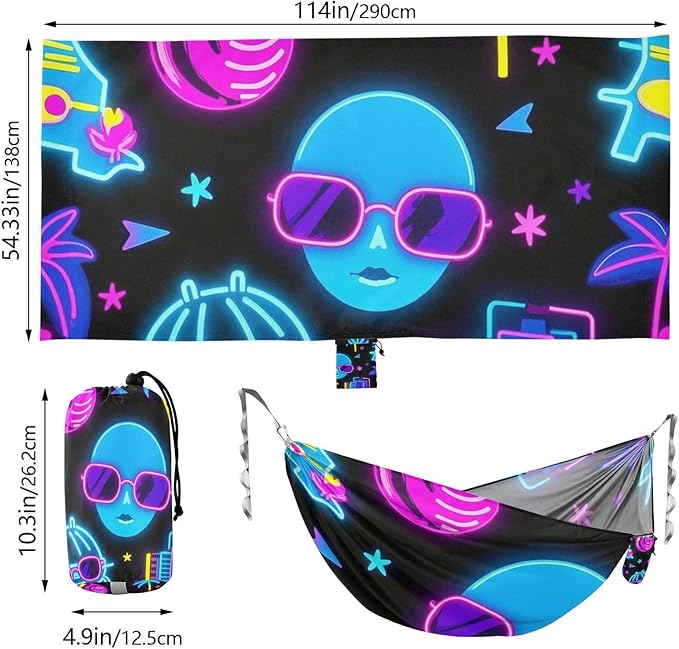 Summer Neon Cool Glasses Coconut Tree 330lb Capacity Outdoor Hammock Tree Hammock for Outside Camping Essentials Silla colgante para Patio Exterior