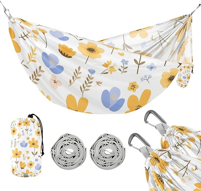 Yellow Little Fresh Flower Bloom 330lb Capacity Camping Hammock Cloth Hammock for Outside Patio Garden Base para poner hamaca