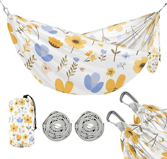 Yellow Little Fresh Flower Bloom 330lb Capacity Camping Hammock Cloth Hammock for Outside Patio Garden Base para poner hamaca