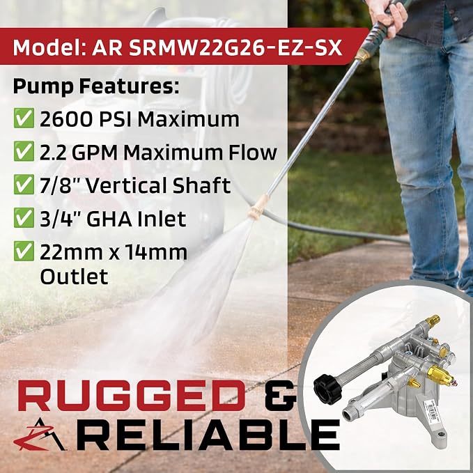 OEM | AR 7/8" Shaft 2600 PSI Gas PRESSURE WASHER PUMP SRMW2.2G26-EZ-SX, SRMW2.2G26EZSX