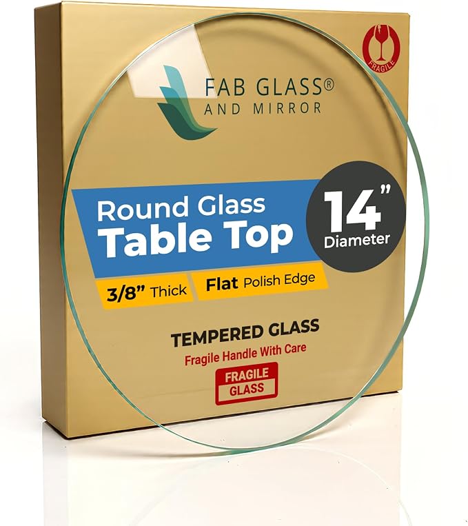 Round 14 Inch Clear Tempered Glass Table Top, 3/8" Thickness with Polished Flat Edge for Dining or Coffee Tables by Fab Glass and Mirror