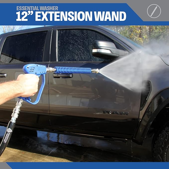 ESSENTIAL WASHER 12" Pressure Washer Extension Wand - Stainless Steel Power Washer Wand with Molded Grip - Short Pressure Washer Wand Replacement - Stainless Steel 1/4” QC Plug & Coupler Preinstalled