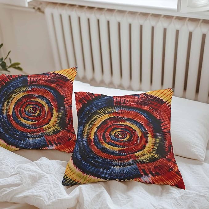 Vandarllin Outdoor Throw Pillows Covers 16x16 inch Set of 2 Waterproof Yellow Black Tie-Dye Art Decorative Zippered Cushion Covers for Patio Furniture, Abstract Boho Tribe Lumbar Pillowcases