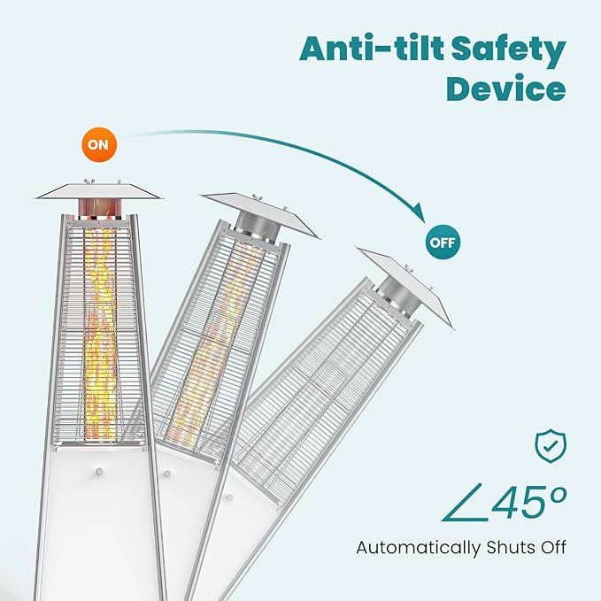 OLIXIS 48000 BTU LED Pyramid Patio Heater, Outdoor Heater with Wheels and Ignition, LED Propane Patio Heater for Home, Backyard, Garden, Deck, Patio