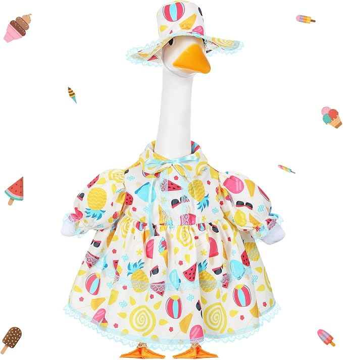 FuWeave Fall Porch Goose Outfit for Lawn Decor | Fits 23"/17" Lawn Plastic/Cement Statue Goose Costume Dress for Front Outdoor Courtyard Garden Patio Yard Decoration