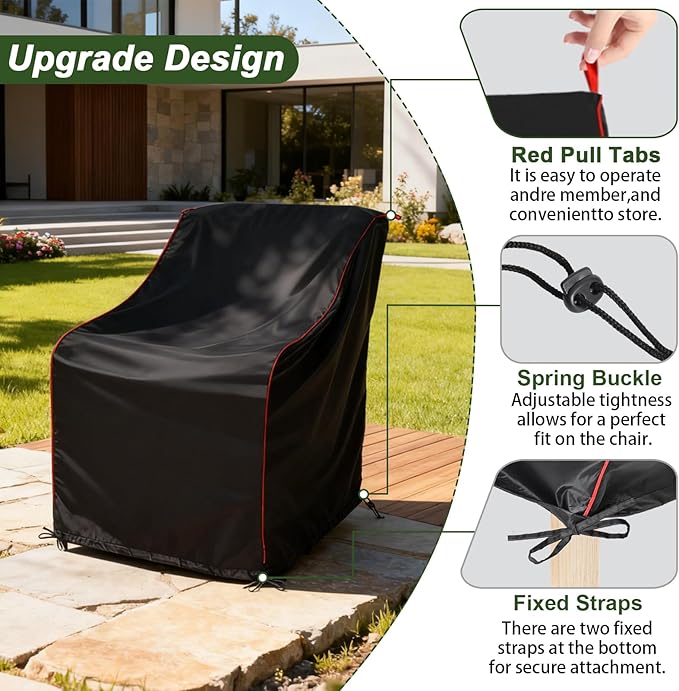 Patio Chair Covers，All Weather Protection,Suitable for Most Outdoor Furniture, Lawn Chairs, Swivel Rocking Chairs, Etc(Black-1 PCS)
