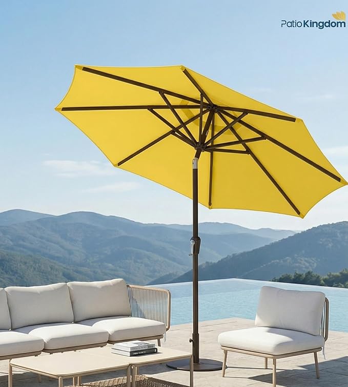 PatioKingdom Auto-Tilt 9FT Patio Umbrella Outdoor with 8 Sturdy Fiberglass Ribs,Market Table Umbrella for Pool,Backyard,Deck and Garden
