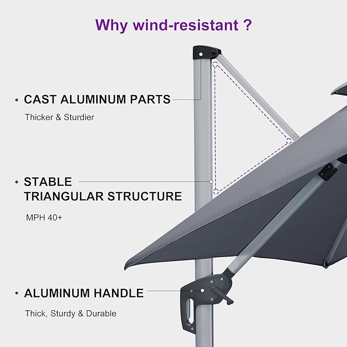 PURPLE LEAF 10ft Cantilever Outdoor Patio Umbrella Large Heavy Duty 360° Rotation Double Top Offset Rectangular Umbrellas for Backyard Deck Pool, Cast Slate
