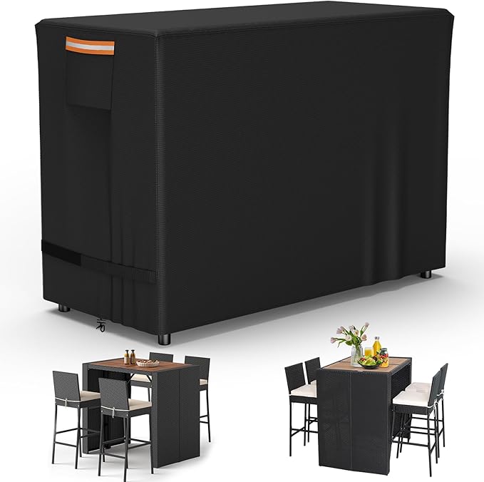 COSHNIBI Patio High Top Table and Chairs Cover,Bar Height Table Chairs Set Cover for 5 Piece Wicker Bar Dining Set/4 Person Patio Table and Chairs Set, ,48.5"L x 38.5"D x 41"H,Black