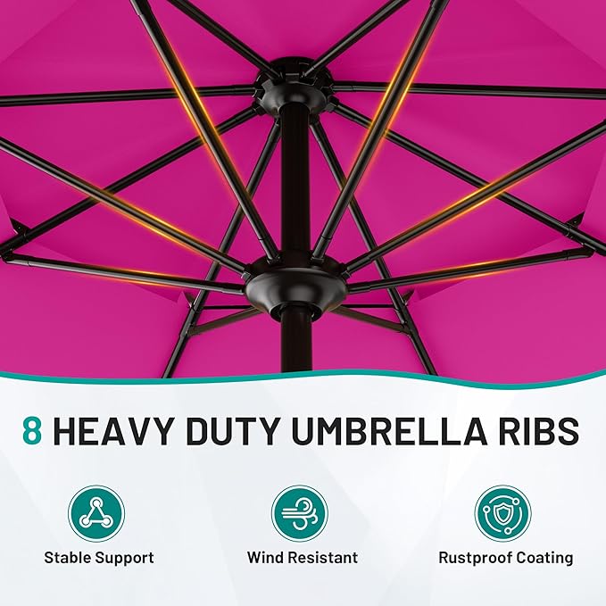 AreShark 9ft 2 Tiers Patio Umbrella - Outdoor Umbrella Waterproof UV Protection, Market Table Umbrella w/Push Button Tilt&Crank for Pool, Porch, Garden(Rose Pink)