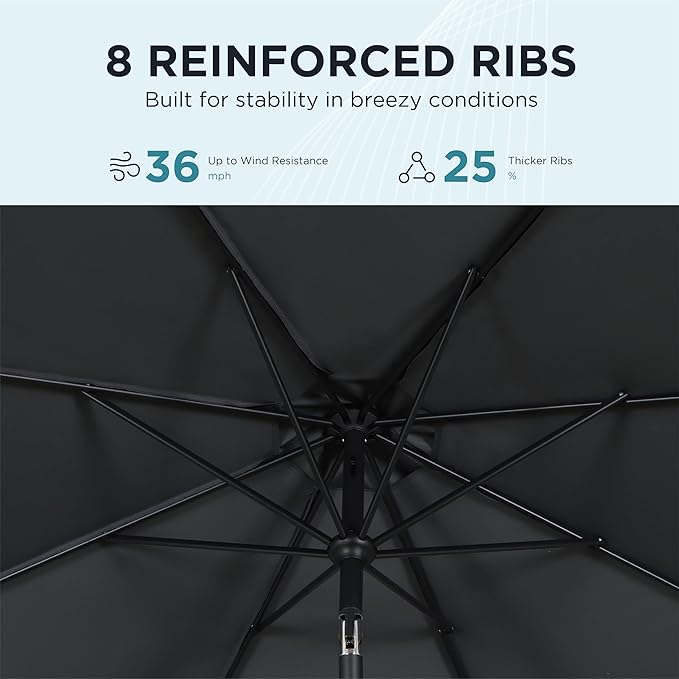 9FT Outdoor Patio Umbrella with Crank Lift & Auto Tilt - Market Umbrella, 8 Heavy-Duty Ribs, UV Resistant & Water-Repellent for Garden, Deck, Poolside & Backyard