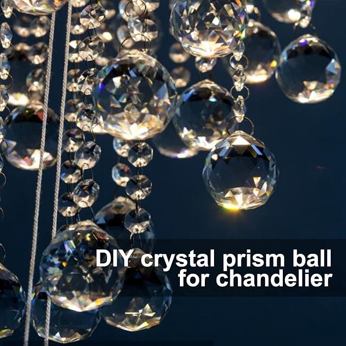 MerryNine Clear Crystal Sun Catcher Suncatcher Prism Ball with Metal Chains | 6 Pack, 1.6"/40mm, Rainbow Pendant Maker, Crystal Beads, for Feng Shui, Home Room Decor, Indoor Windows, for Gift, DIY
