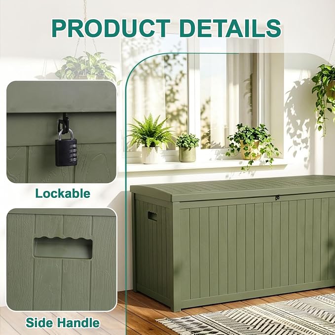 EHHLY Outdoor Storage Box Large-120 Gallon Deck Box with Hydraulic Pistons&Lockable Secure, Waterproof Resin Package Delivery Box for Outside Porch, Curbside, Patio, Home