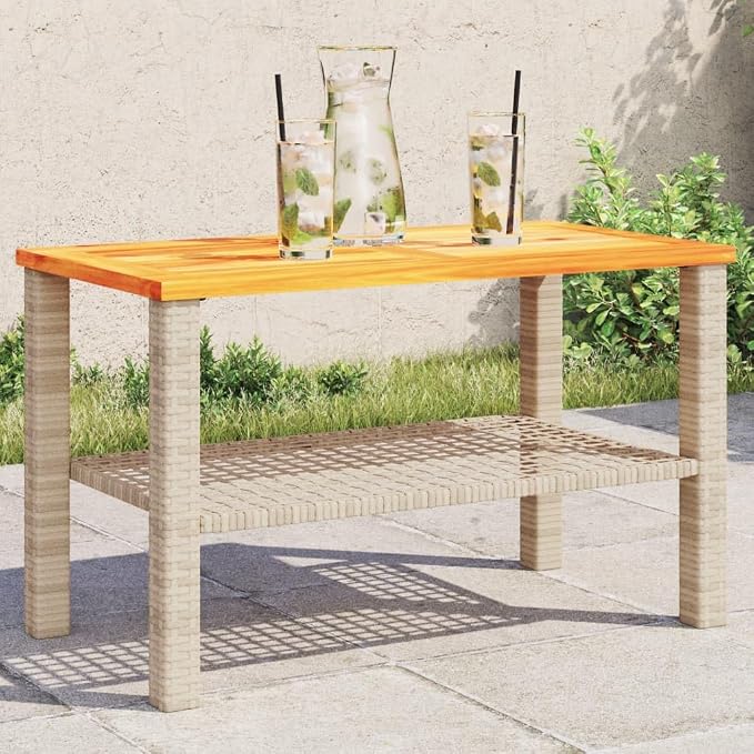 Patio Table & Outdoor Table Beige PE Rattan Garden Table Picnic Table for Backyard Patio Garden