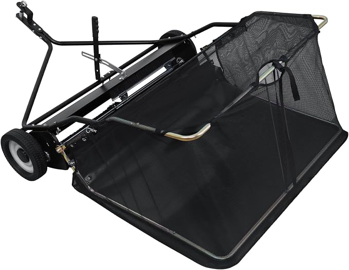 44 Inch Tow Behind Lawn Sweeper, Yard Sweepers, Grass Sweeper Tow Behind with 25 Cu Ft Hopper, Adjustable Brush Height Leaf Sweeper for Lawn Tractor, Yard Cleanup Black 44