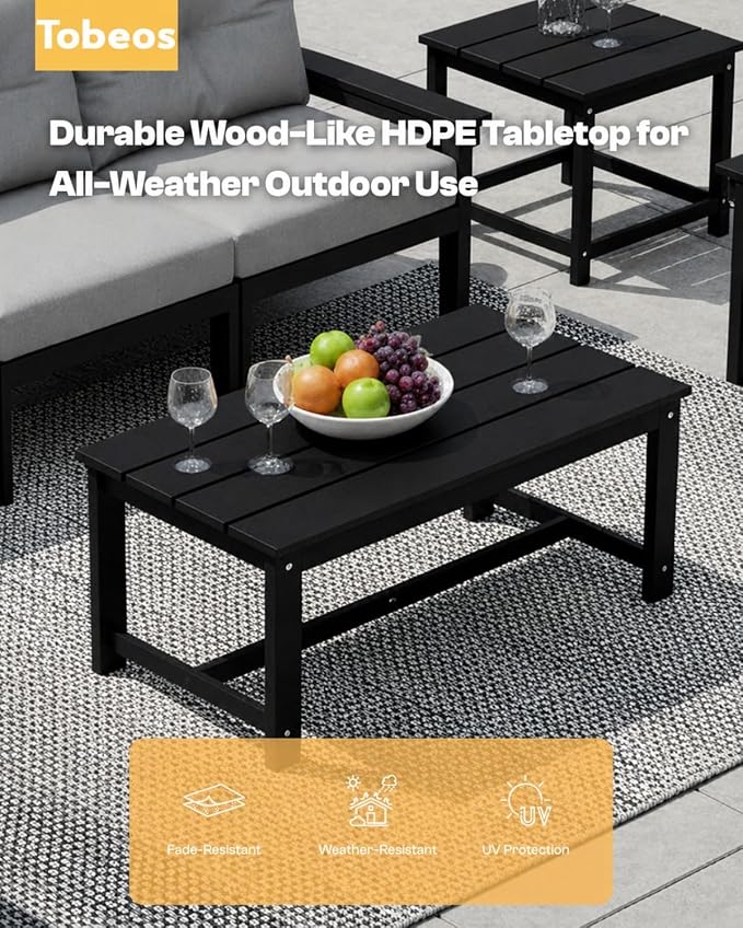 HDPE 7 Piece Patio Furniture Set, All-Weather Outdoor Couch Set with Thick Cushions & Table & Umbrella, Patio Conversation Sets for Lawn, Garden, Porch, Balcony, Deck, Poolside, Black & Grey
