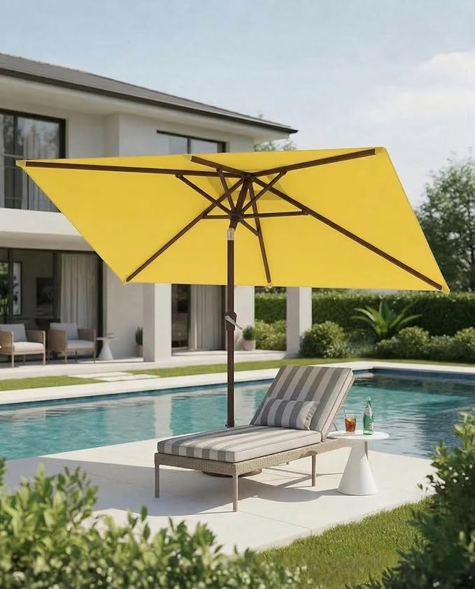 6.5x10FT Patio Umbrella, Outdoor Umbrella with Push Button Tilt and Crank, 8 Sturdy Ribs, UV Protection & Waterproof Market Umbrella for Pool, Backyard, Beach,Deck (Yellow)