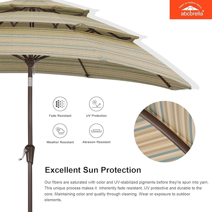 ABCCANOPY 5-Year 10-Year No Fading 9FT 3 Tiers Patio Umbrella, Outdoor Table Umbrella with 8 Sturdy Ribs for Deck, Backyard, Garden, Yard