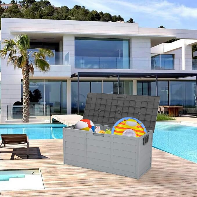 Deck Box, 75Gallon Large Resin Deck Box,Waterproof Outdoor Storage, Indoor Outdoor Organization for Patio Furniture, Garden Tools,Grey