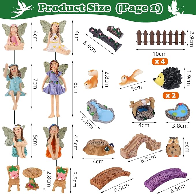 100 Pcs Fairy Garden Accessories Miniatures Figures Kit | Micro Landscape Terrarium Ornaments Resin Mushroom Animal Fake Pond Lawn Bridge Garden Decoration