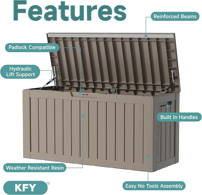 80 Gallon Waterproof Resin Deck Box, UV Resistant Outdoor Storage for Garden, Patio, Porch, Delivery, Grey