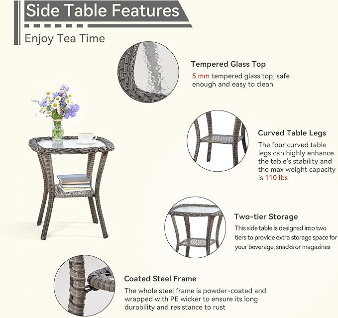3 Piece Outdoor Wicker Patio Furniture Set, Swivel Rocker Patio Chairs Set with Thickened Olefin Cushions, High Back and Deep Seating, Hand-Woven PE Rattan for Porch, Deck