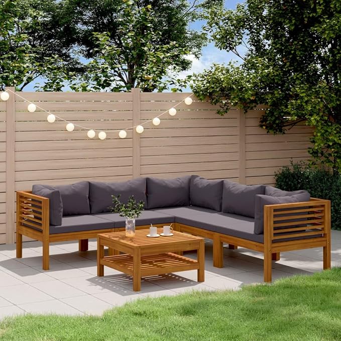 Backyard Furniture Patio Conversation Sets Outdoor Seating 6 Piece Patio Lounge Set with Cushion Solid Acacia Wood Suitable for Swimming Pool, Courtyard, Garden