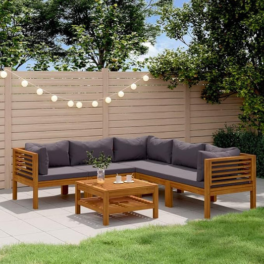 Backyard Furniture Patio Conversation Sets Outdoor Seating 6 Piece Patio Lounge Set with Cushion Solid Acacia Wood Suitable for Swimming Pool, Courtyard, Garden