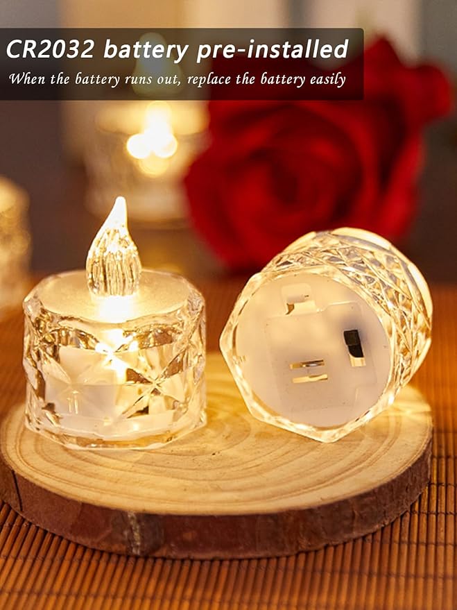 12 PCS flameless tealight Candles, Battery Operated Flickering Tea Lights. Suitable for Mother's Day, Weddings, Anniversaries, and Centerpiece Decorations