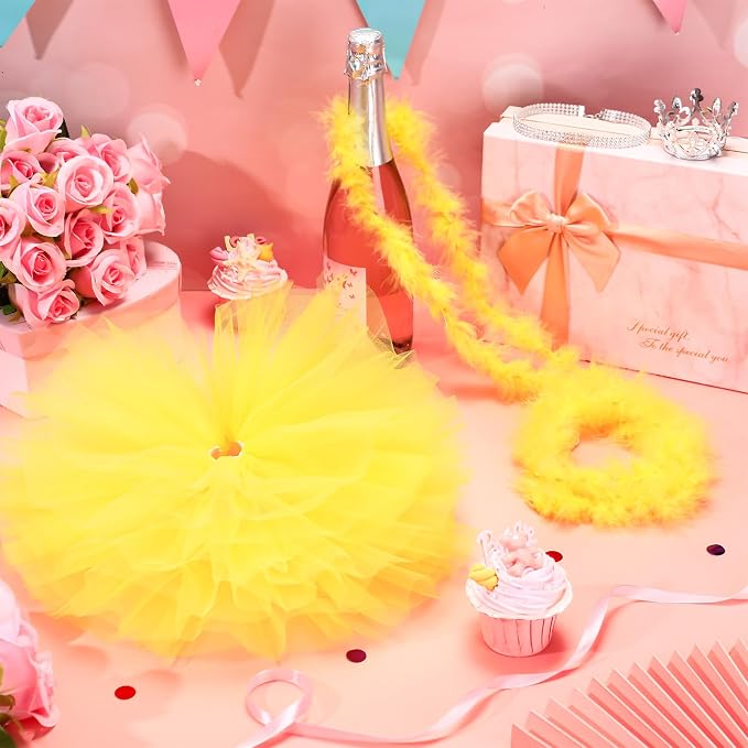 4 Pcs Princess Porch Goose Outfit for 23" 17" Cement Lawn Goose Costume Crown Necklace Tutu Skirt Feather Trim(Yellow)