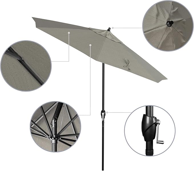 California Umbrella 7.5' Rd Aluminum Patio Umbrella, Crank Lift, Auto Tilt, Black Finish, Woven Granite