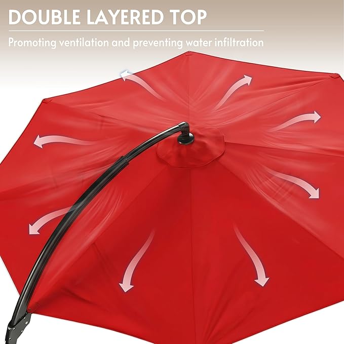 11FT Cantilever Patio Umbrella with Base Included, Large Cantilever umbrella with 360°Rotation, Heavy-Duty Offset Outdoor Umbrella for Patio,Pool,Garden and Backyard (Red)