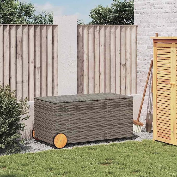Garden Storage Box Grey PE rattan Large Garden Storage Box Deck Chest Patio Deck Container for Balcony Patio
