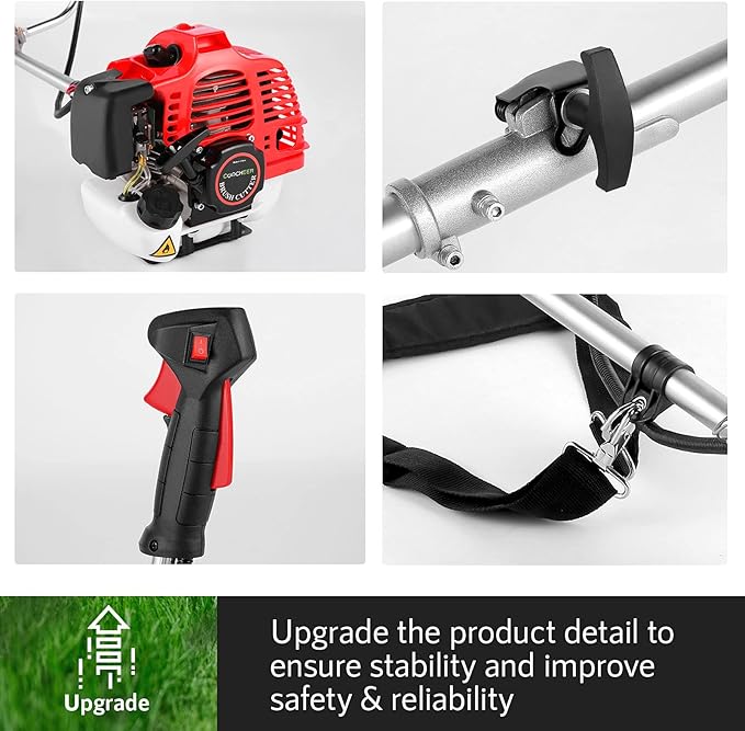 COOCHEER 58cc Gas Weed Eater, 4 in 1 String Trimmer 2-Cycle Gas Powered Weed Wacker Brush Cutter with 18.5’’ Cutting Path, Straight Shaft Weed Trimmer Grass Cutter for Yard, Garden Care, Orange
