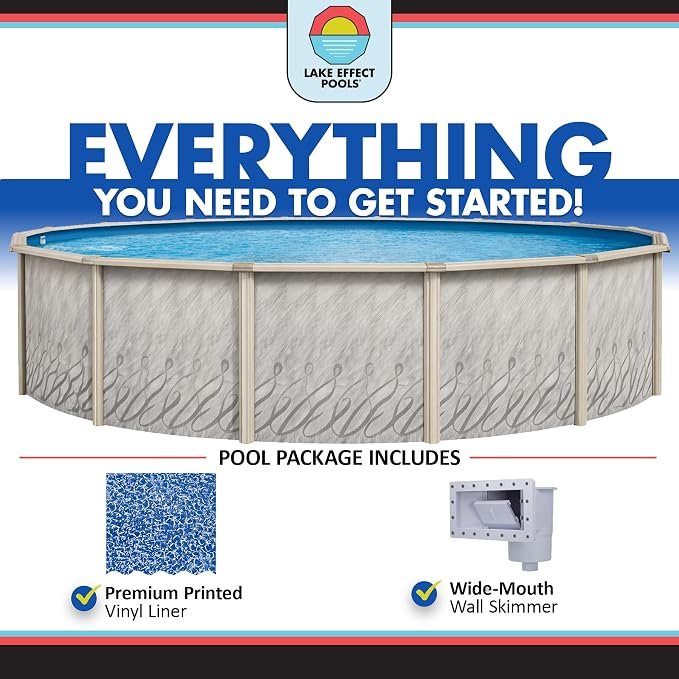 Lake Effect Pools 'Meadows' 15 ft Round Above Ground Swimming Pool | 52 Inch Steel Side Walls | Kit Includes: 25 Gauge Overlap Liner & Widemouth Skimmer