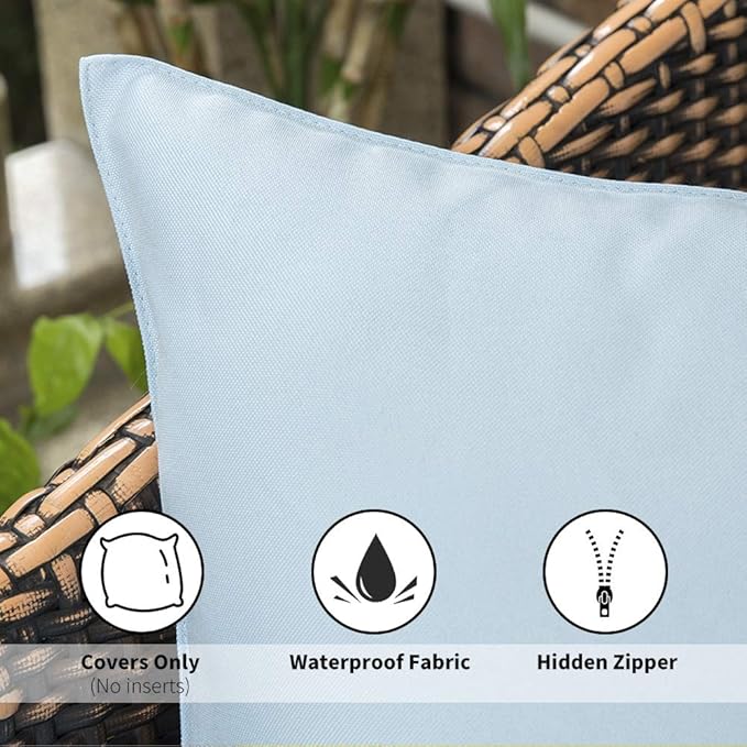 MIULEE Pack of 2 Decorative Pillow Covers Square Cushion Sham Throw Pillowcase Summer Shell Waterproof for Indoor Couch Chair Sofa Patio 16x16 Inch Light Blue