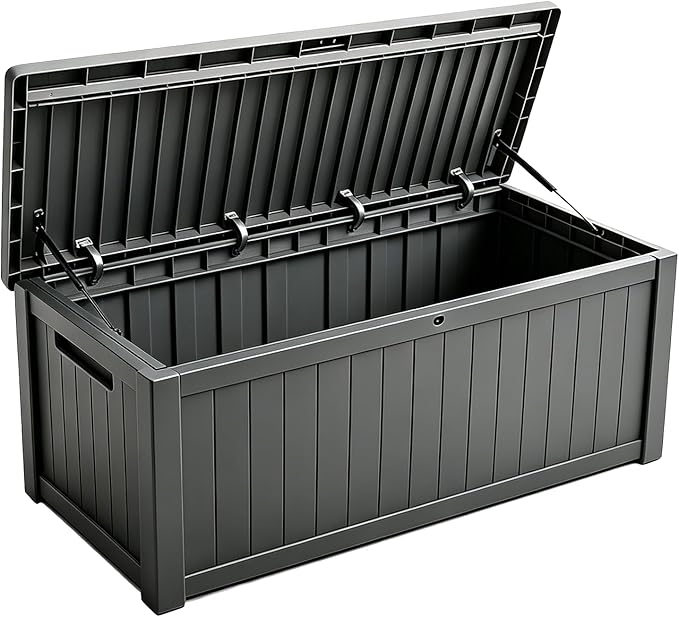 Outdoor Storage Solution with Deck Box Design, Multi-purpose Patio Furniture for Garden Tools, Shoe Storage & Cushions, Strong Storage Bins with Lids Style (darkgray)