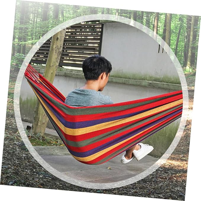 Alasum Camping Hammock Striped Canvas Hanging Chair Portable Outdoor Hammock Swing for Garden Patio and Travel, 190x85cm Rainbow Color