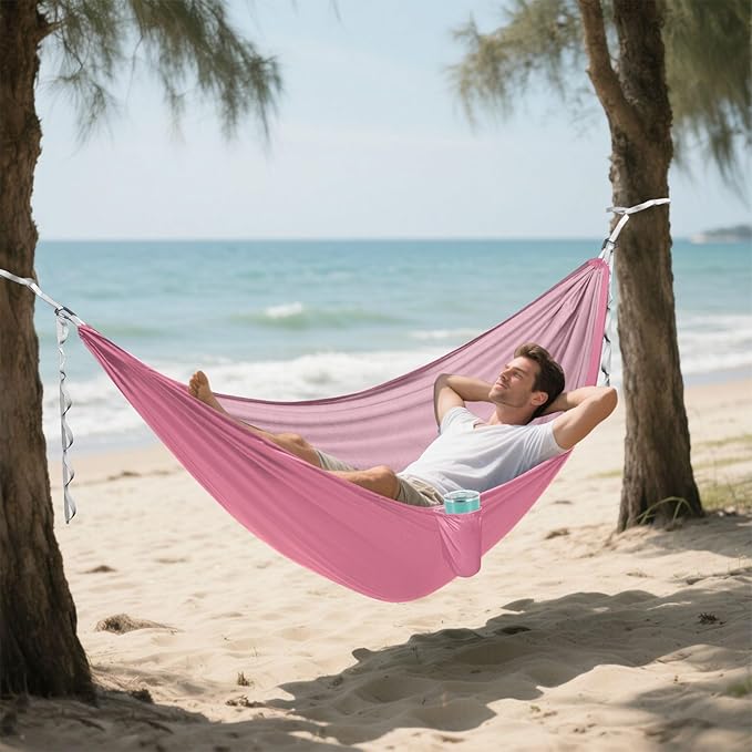 Pure Pinkish Purple Color 330lb Capacity Hammocks for Camping with Tree Straps Portable Hammock for Indoor Outdoor Patio hamacas para adultos