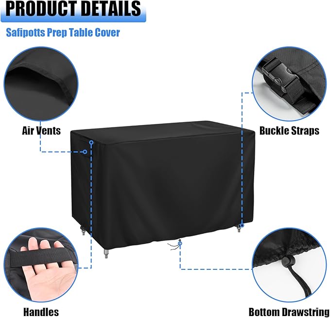 Outdoor Prep Table Cover 48 Inch, Waterproof Patio Stainless Steel Table Cover, Workbench Covers Waterproof, Picnic BBQ Grill Cart Covers (Black) (Black, 48''L x 30''W x 35''H)