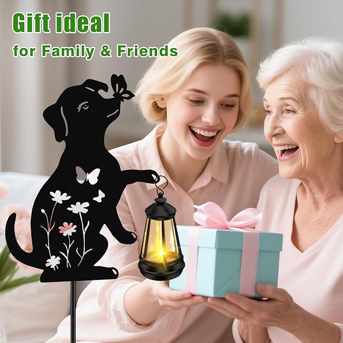 ZFNN Solar Garden Statues Dog Decor - Outdoor Metal Lantern Silhouette Stake, Waterproof Solar Lights for Yard Patio Lawn Pathway Art Decoration, Unique Gardening Gifts for Women Mom Dog Lovers
