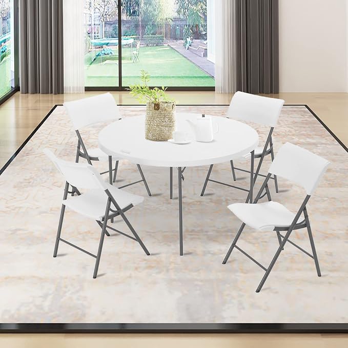 Byliable Round Folding Table 48 inch Bi-Fold White Plastic Folding Table Circle Card Table for Outdoor Party Banquet Tables Wedding Event