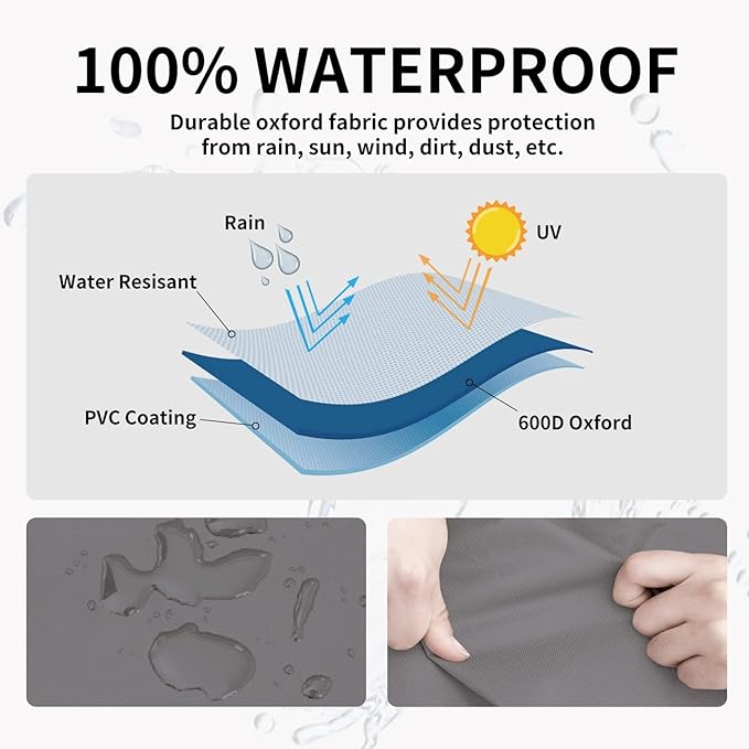 Easy-Going Outdoor Ottoman Cover, Waterproof Patio Ottoman Cover, Heavy Duty Outdoor Furniture Cover with Padded Handles (40"x30"x17", Gray/Dark Gray)