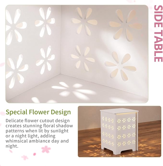 Outvita Side Table for Indoor & Outdoor, Square Modern Side Table with Storage Layer, Night Stand, Bedside Table, Tooless Assembly for Patio, Living Room, Bedroom