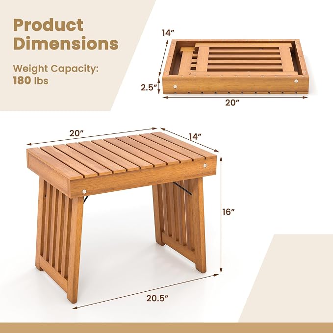 RELAX4LIFE Folding Outdoor Side Table - Acacia Wood Portable Patio End Table w/Slatted Tabletop, Outside Wooden Coffee Table for Backyard Balcony Porch Poolside Garden, Foldable Small Patio Table (1)
