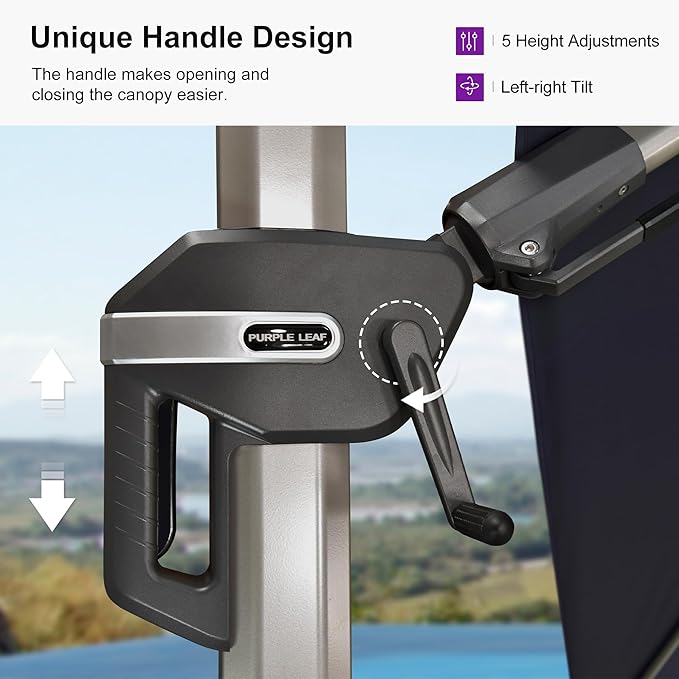 PURPLE LEAF 10' X 10' Left-right Tilting Patio Umbrella with Base Outdoor Swivel Cantilever Offset Aluminum Umbrella with Champagne Frame and 360-degree Rotation for Garden Deck Pool, Navy Blue