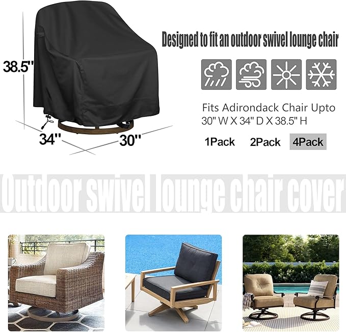 Outdoor Swivel Lounge Chair Cover, Heavy Duty Waterproof Patio Furniture Cover (30" W x 34" D x 38.5" H)