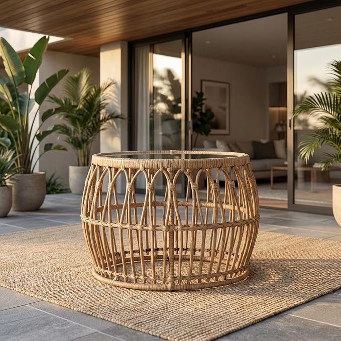 Brown Serene Wicker Outdoor Coffee Table with Durable Material, Stylish Design, Perfect for Patio, Garden Spaces