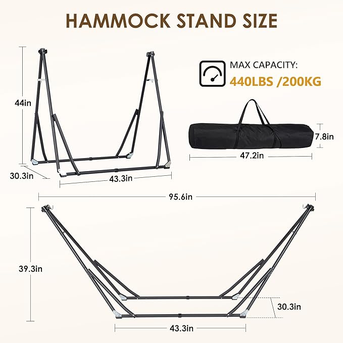 SogesHome 2-in-1 Convertible Hammock Chairs with Stand, 440LBS Capacity, Large Canvas Outdoor Two People Swing Bed, Foldable Portable for Backyard Patio Garden Camping Travel, Blue Green Striped